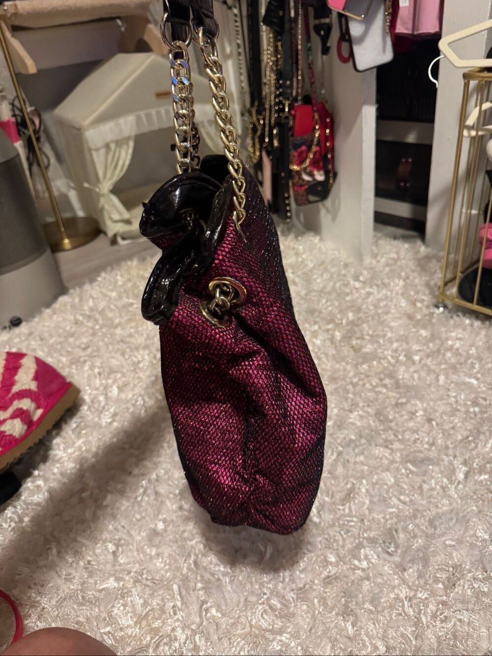 Vintage betsey johnson pink & black sequin fishnet mesh tote bag purse satchel - Picture 3 of 10